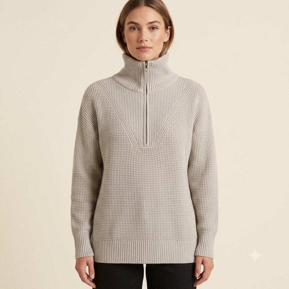 295-Aerie Cotton Blend Quarter Zip Sweater Oversized XS / PTP 23”